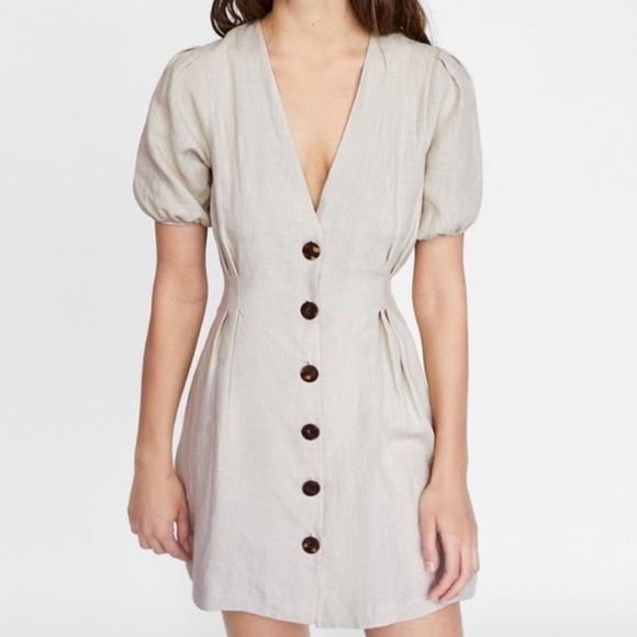 Zara linen beige dress - Picture 2 of 3